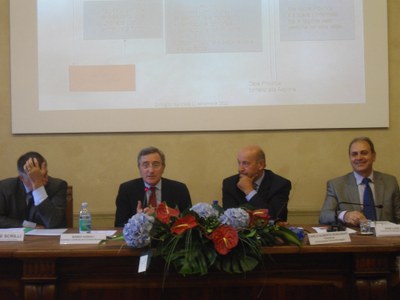 Celso Scrilli, Vice Presidente Confcommercio - Mario Agnoli, Dir. Confindustria ER - C. A. Roncarati, Presidente Unioncamere ER - Erio L. Munari, Pres. Lapam   