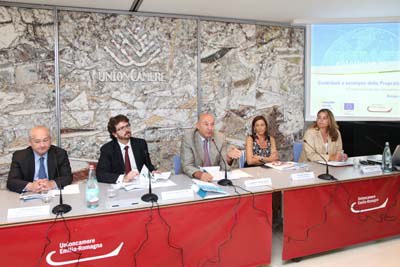 Lorenzo Biglia - Presidente Giurì del Design ADI, Enrico Maccallini - Dir. Gen. Lotta alla Contraffazione – Ufficio Italiano Brevetti, Carlo Alberto Roncarati - Presidente Unioncamere ER, Tiziana Pompei - Unioncamere Italiana, Sabrina Brunozzi - Unicredit