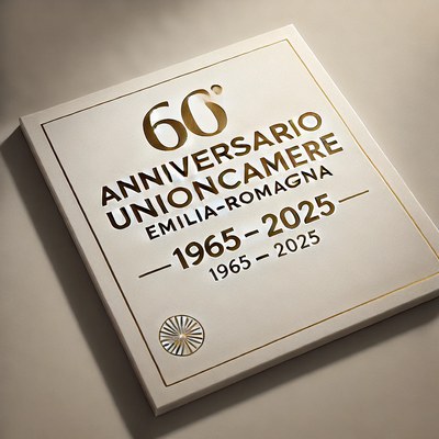 DALL·E 2025-01-19 11.10.09 - A simple and elegant image featuring only the text '60° Anniversario Unioncamere Emilia-Romagna' and '1965 – 2025' (with a long dash) in a professiona.webp